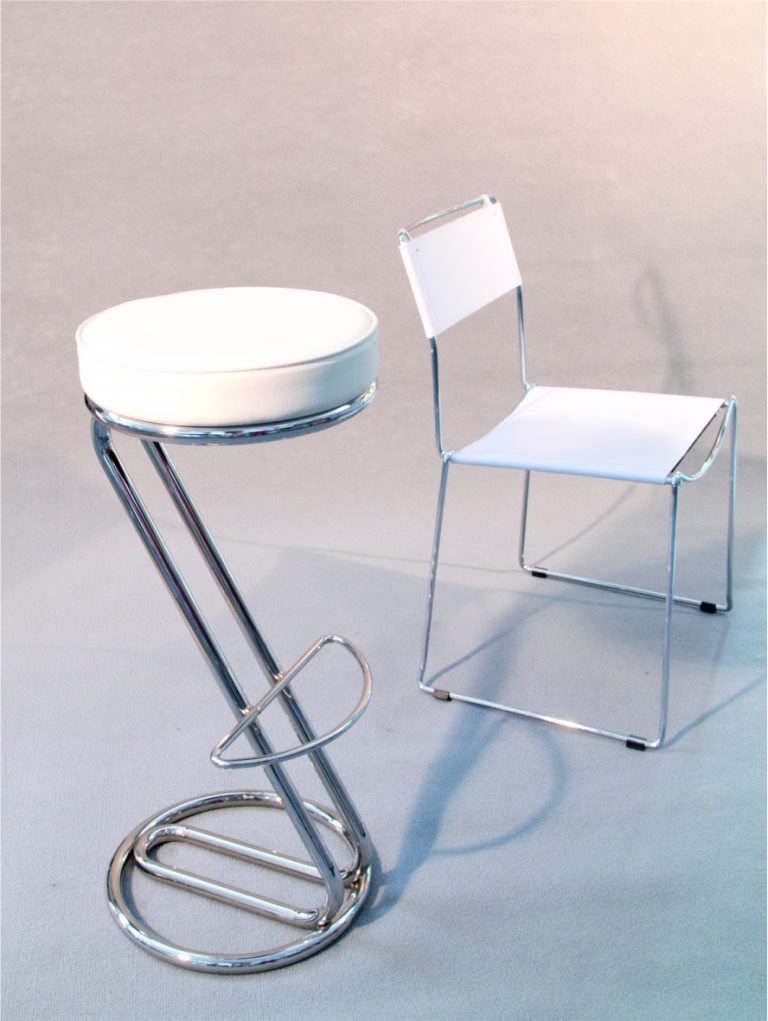 2 Barhocker Ledersitz weiß