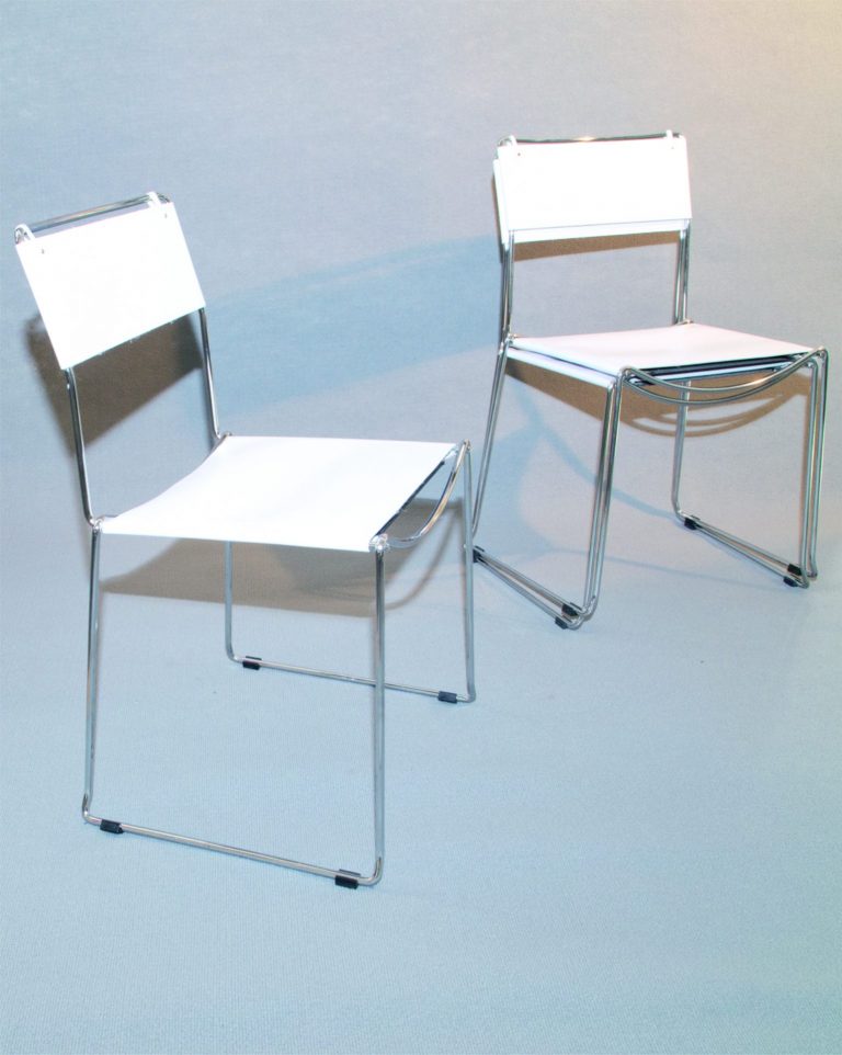 6 Stapelstuhl Leder Weiß